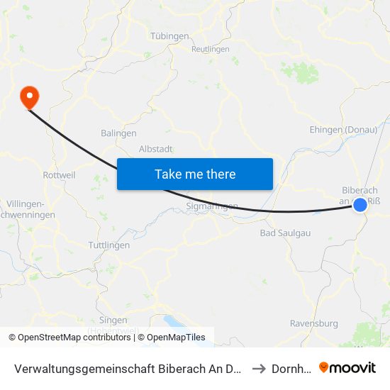 Verwaltungsgemeinschaft Biberach An Der Riß to Dornhan map