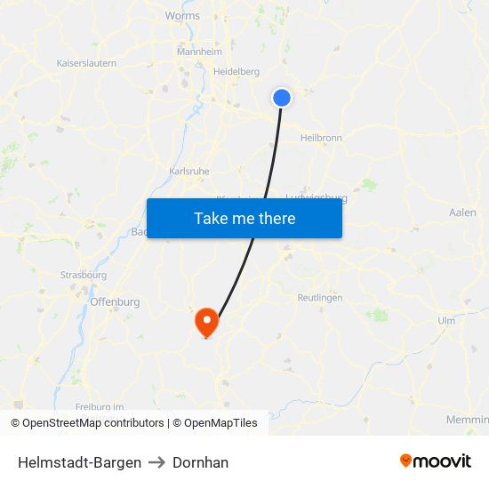 Helmstadt-Bargen to Dornhan map