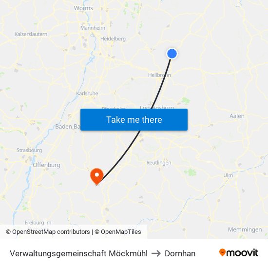 Verwaltungsgemeinschaft Möckmühl to Dornhan map