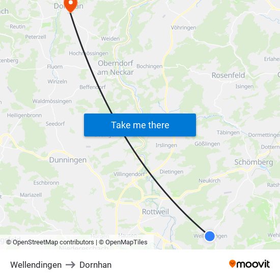 Wellendingen to Dornhan map