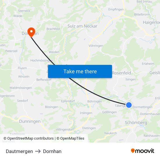 Dautmergen to Dornhan map