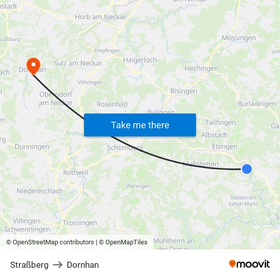 Straßberg to Dornhan map