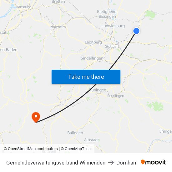 Gemeindeverwaltungsverband Winnenden to Dornhan map