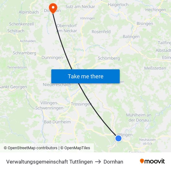 Verwaltungsgemeinschaft Tuttlingen to Dornhan map