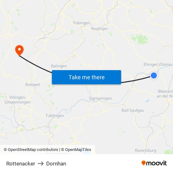 Rottenacker to Dornhan map