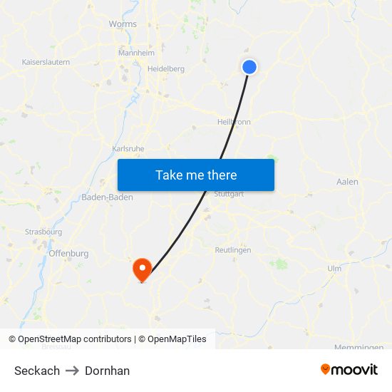 Seckach to Dornhan map