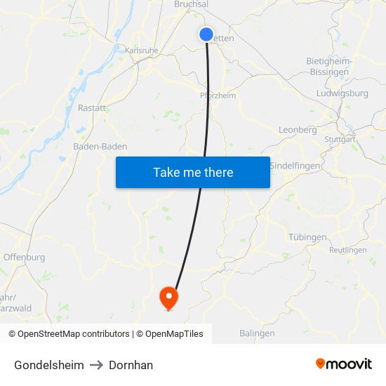 Gondelsheim to Dornhan map