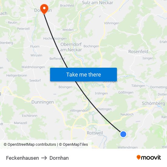 Feckenhausen to Dornhan map