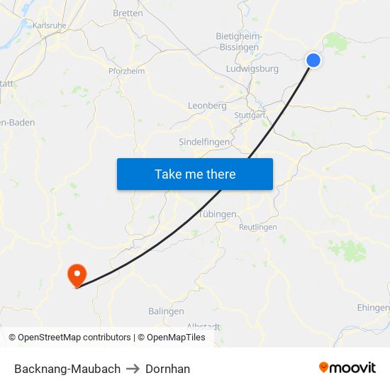 Backnang-Maubach to Dornhan map