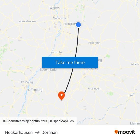 Neckarhausen to Dornhan map