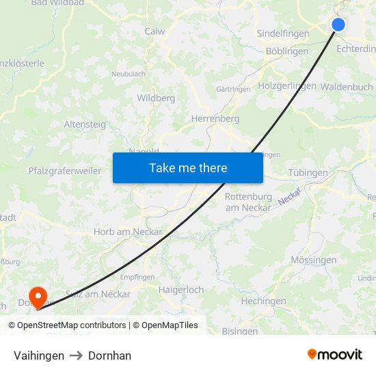 Vaihingen to Dornhan map