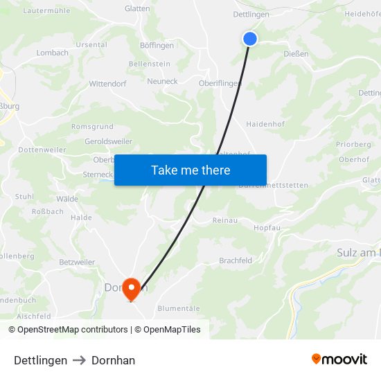 Dettlingen to Dornhan map