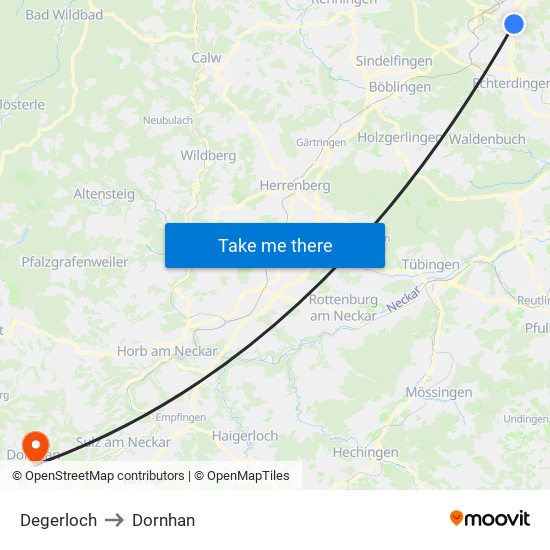 Degerloch to Dornhan map