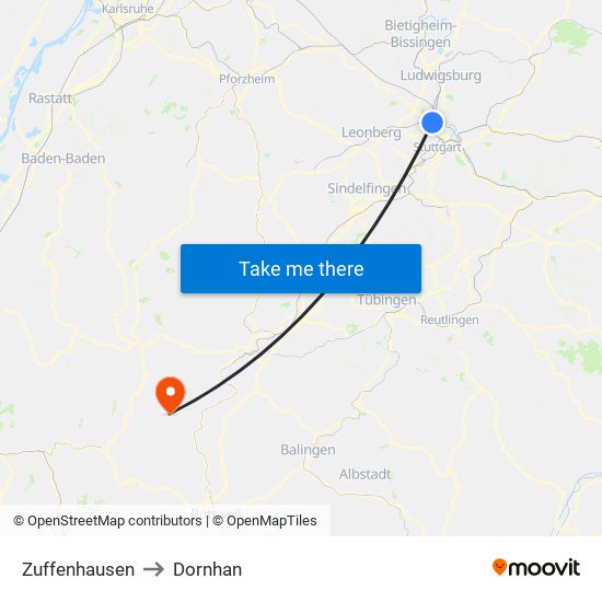 Zuffenhausen to Dornhan map