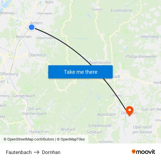 Fautenbach to Dornhan map