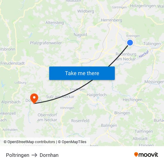 Poltringen to Dornhan map