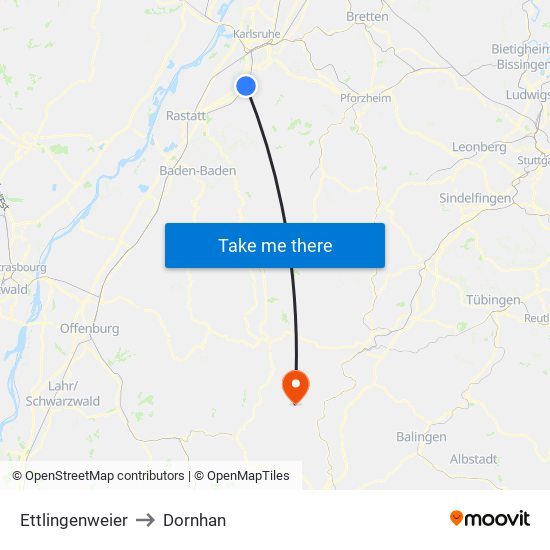 Ettlingenweier to Dornhan map