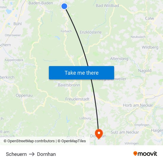 Scheuern to Dornhan map