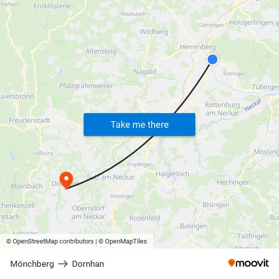 Mönchberg to Dornhan map