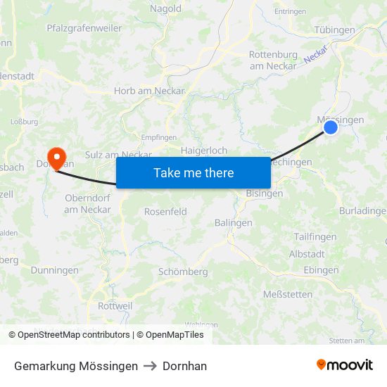 Gemarkung Mössingen to Dornhan map