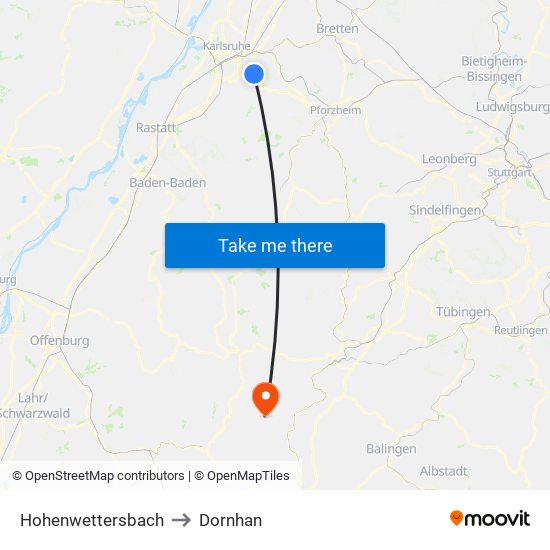 Hohenwettersbach to Dornhan map