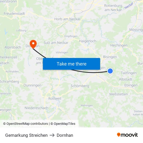 Gemarkung Streichen to Dornhan map