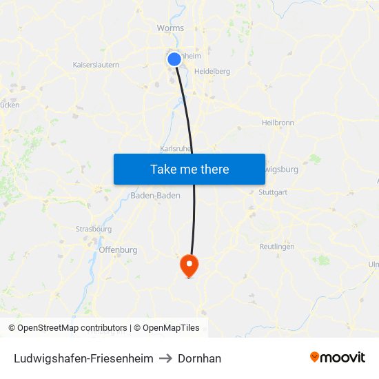 Ludwigshafen-Friesenheim to Dornhan map