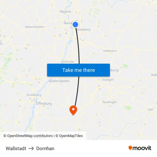 Wallstadt to Dornhan map