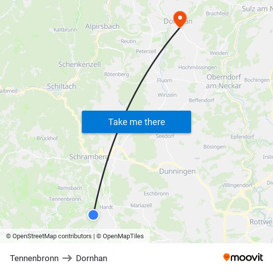 Tennenbronn to Dornhan map