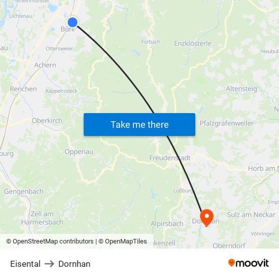 Eisental to Dornhan map