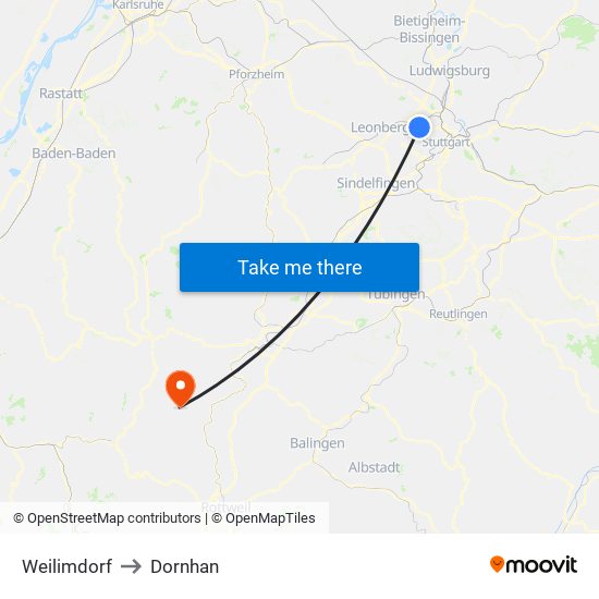 Weilimdorf to Dornhan map