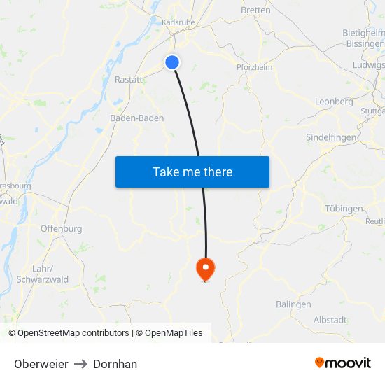 Oberweier to Dornhan map