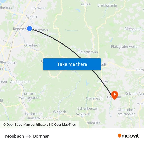 Mösbach to Dornhan map