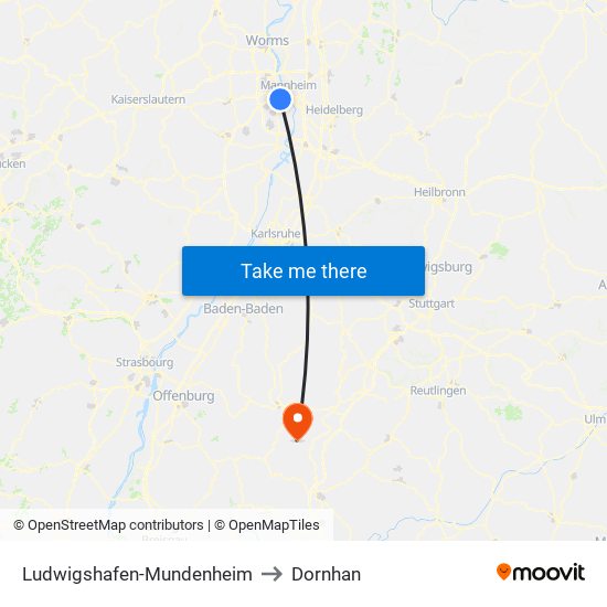 Ludwigshafen-Mundenheim to Dornhan map