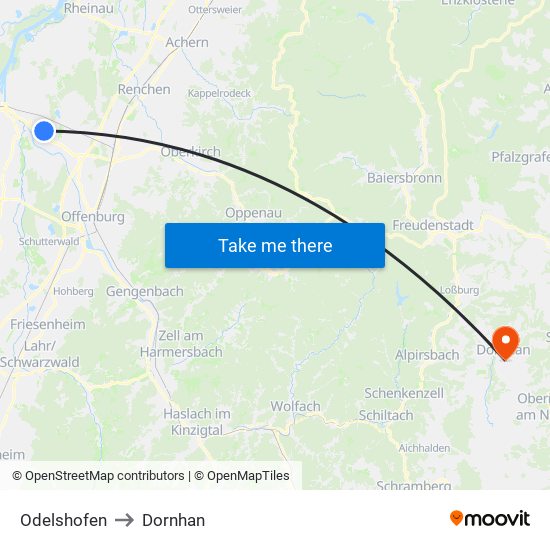 Odelshofen to Dornhan map