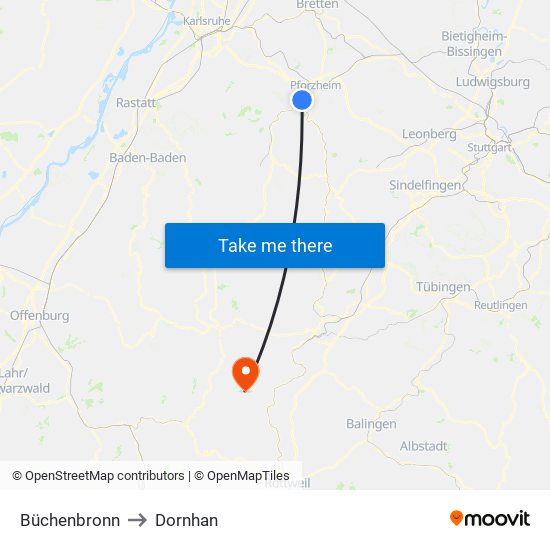 Büchenbronn to Dornhan map