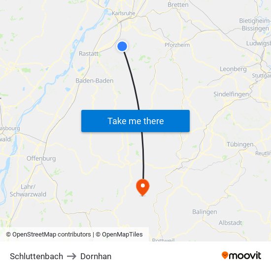 Schluttenbach to Dornhan map