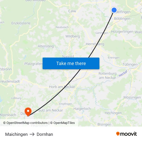 Maichingen to Dornhan map