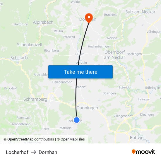 Locherhof to Dornhan map