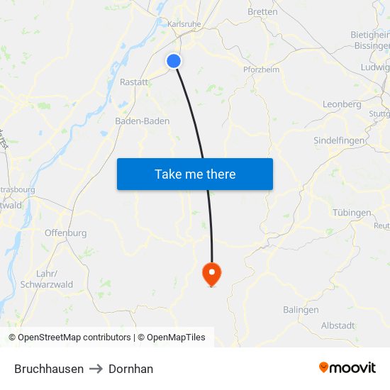 Bruchhausen to Dornhan map