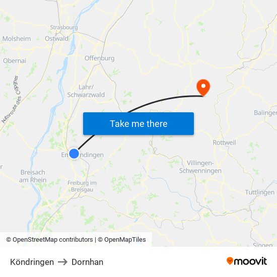 Köndringen to Dornhan map