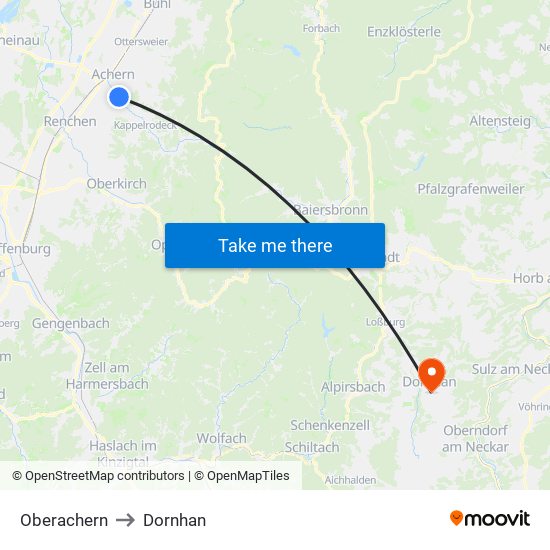Oberachern to Dornhan map