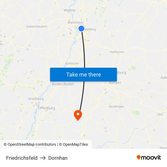 Friedrichsfeld to Dornhan map