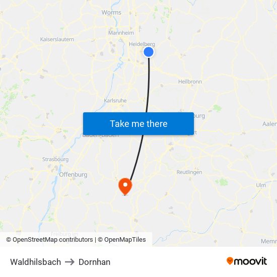 Waldhilsbach to Dornhan map