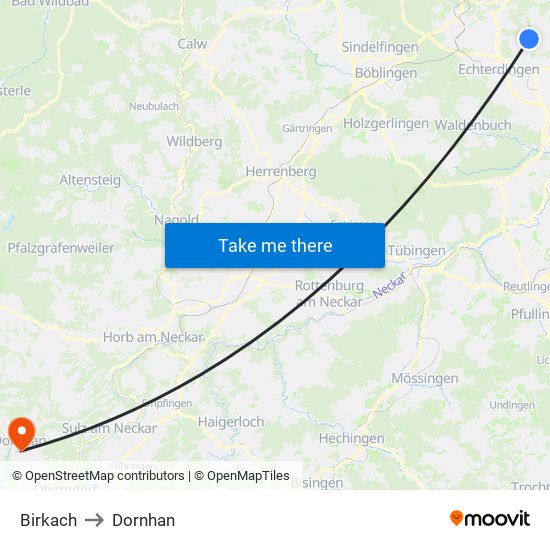 Birkach to Dornhan map