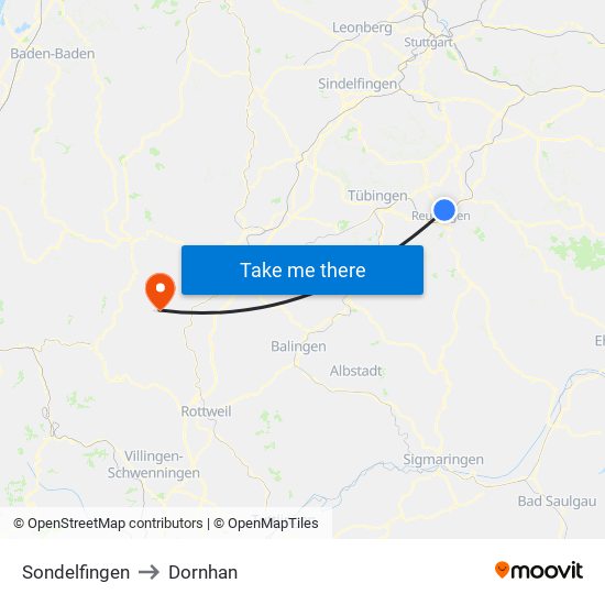 Sondelfingen to Dornhan map