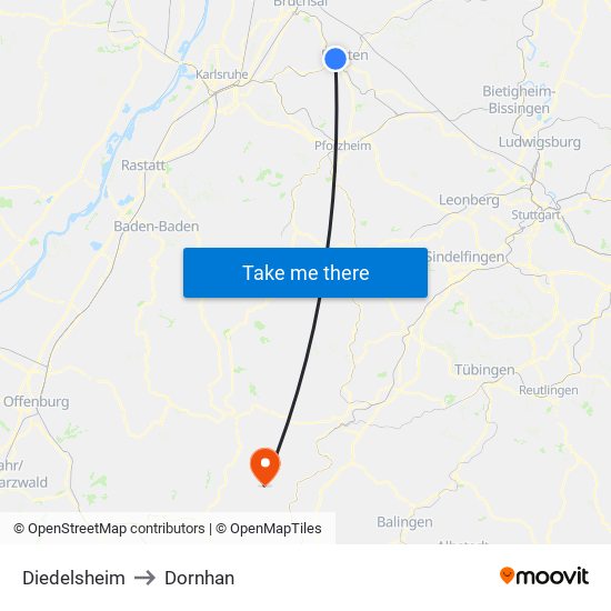 Diedelsheim to Dornhan map