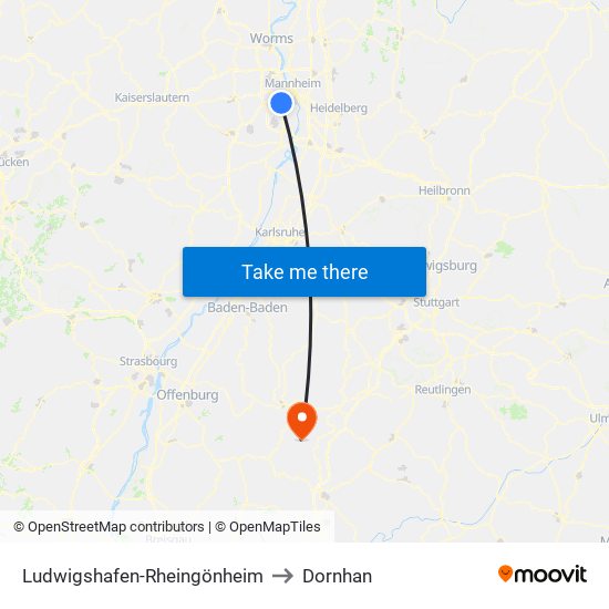 Ludwigshafen-Rheingönheim to Dornhan map