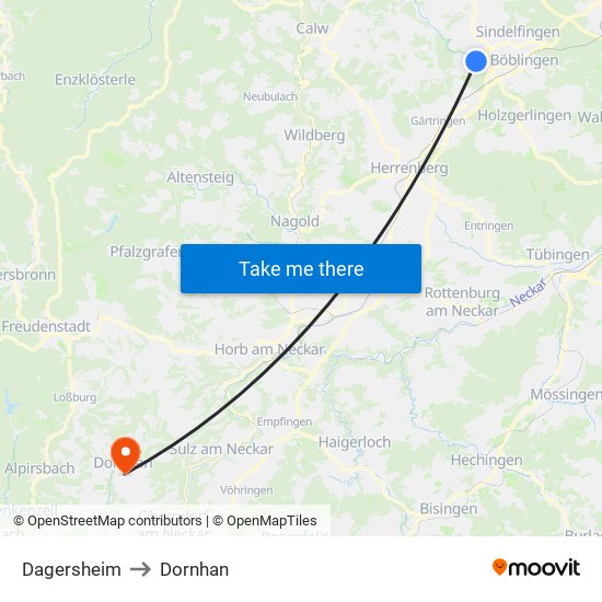 Dagersheim to Dornhan map