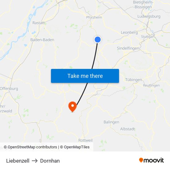 Liebenzell to Dornhan map